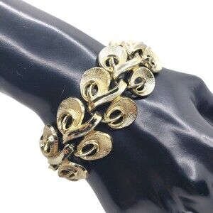 Vintage Gold Tone Chunky Heavy Wide Link Bracelet Fold Over Clasp